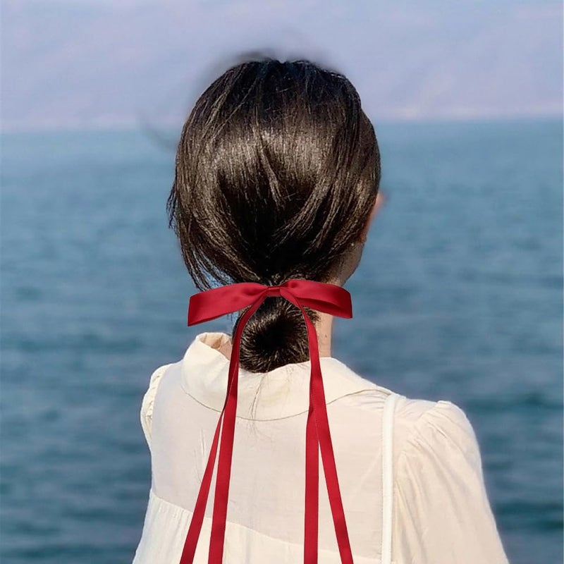 LAOTIDui Red Hair Bows for Women,Red Hair Ribbon for Girls,Valenties Gifts for Teen Girls,Coquette Long Hairs Clips,Hairs Accessories for Festival Party Cosplay Supplies 2Pcs - Image 3
