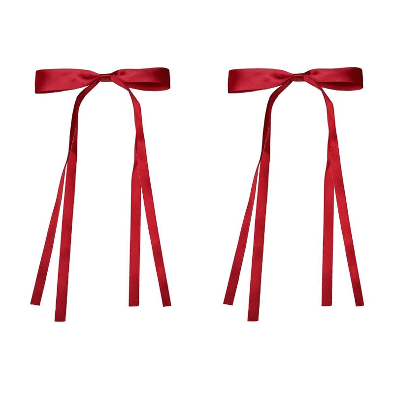 LAOTIDui Red Hair Bows for Women,Red Hair Ribbon for Girls,Valenties Gifts for Teen Girls,Coquette Long Hairs Clips,Hairs Accessories for Festival Party Cosplay Supplies 2Pcs - Image 1