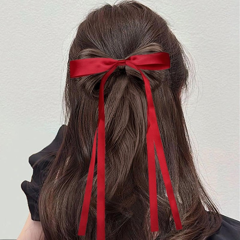 LAOTIDui Red Hair Bows for Women,Red Hair Ribbon for Girls,Valenties Gifts for Teen Girls,Coquette Long Hairs Clips,Hairs Accessories for Festival Party Cosplay Supplies 2Pcs - Image 4