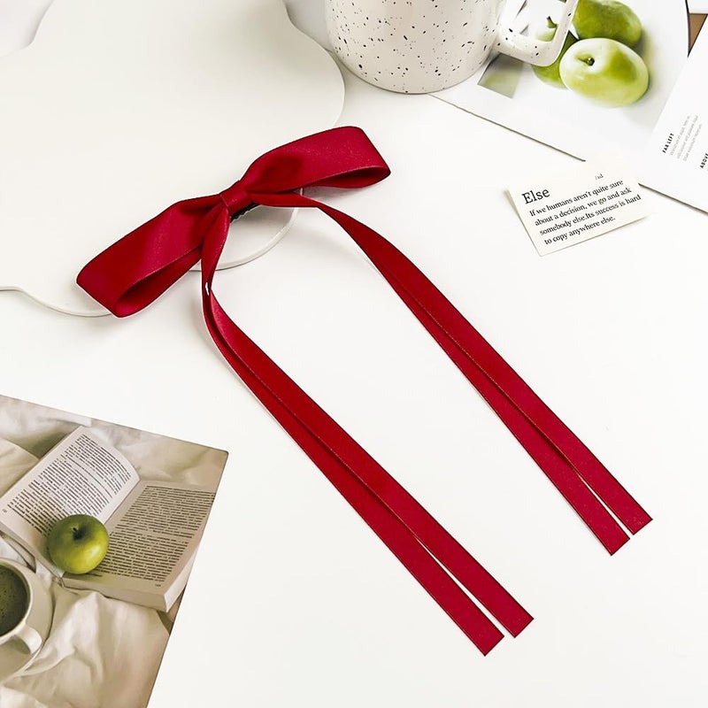 LAOTIDui Red Hair Bows for Women,Red Hair Ribbon for Girls,Valenties Gifts for Teen Girls,Coquette Long Hairs Clips,Hairs Accessories for Festival Party Cosplay Supplies 2Pcs - Image 5