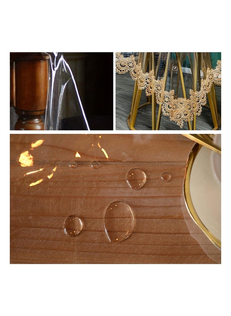 EZdenK 60in Clear Plastic Round Tablecloth Waterproof Vinyl PVC Tablecloth Embroidered Lace Edge Transparent Table Cover for Kitchen Outdoor and Indoor Uses（Yellow lace trim， 150cm） - Image 3
