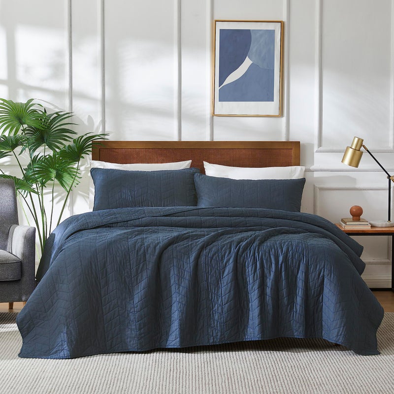 palassio Navy Blue Cotton Quilt Twin Size Bedding Sets with Pillow Sham Lightweight Soft Bedspread Coverlet Quilted Comforter Bed Cover for All Season 2 Pieces 68x86 inches