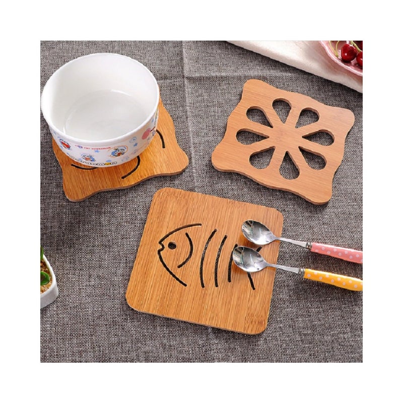 KRIVETY Wooden Coaster Natural Heat Resistant NonSlip Bamboo Trivets Hot Pots Pans Tea Trivet Mat Set Unique Drink Heat Resistant Pad Plates Dishes Counter Creative Teapots Pads Pack of 9 - Image 4