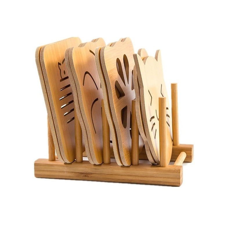 KRIVETY Wooden Coaster Natural Heat Resistant NonSlip Bamboo Trivets Hot Pots Pans Tea Trivet Mat Set Unique Drink Heat Resistant Pad Plates Dishes Counter Creative Teapots Pads Pack of 9 - Image 5