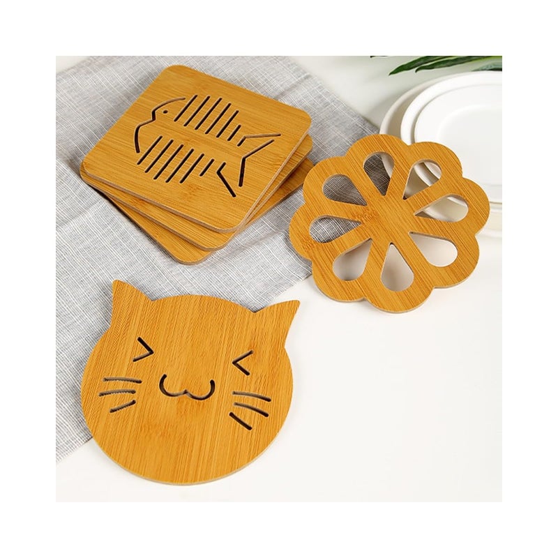 KRIVETY Wooden Coaster Natural Heat Resistant NonSlip Bamboo Trivets Hot Pots Pans Tea Trivet Mat Set Unique Drink Heat Resistant Pad Plates Dishes Counter Creative Teapots Pads Pack of 9 - Image 2