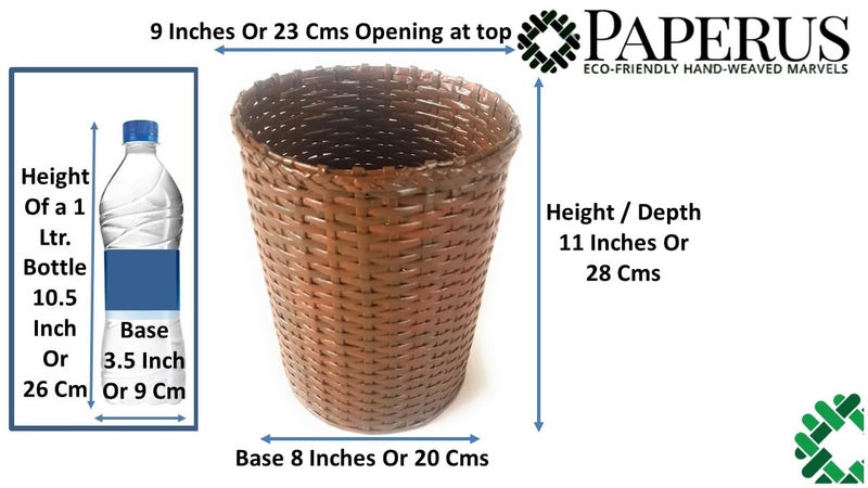 Sonas Creation Paperus Dark Brown Opentop Dustbin Waste Basket Paper Bin Trash Can Standard Size 10 Liter 11 inch Tall EcoFriendly Handmade of Paper Ropes - Image 2