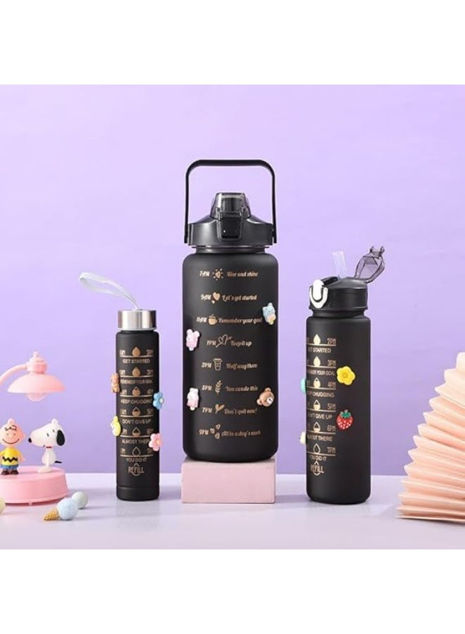 Generic Water Bottle Set – 2000ML, 900ML & 300ML Leakproof Sipper Bottles with Motivational Time Marker for Office, School & Gym - Image 1