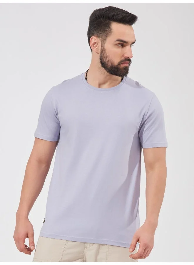 مانياك تيشيرت قطن رجالي سليم فيت نصف كم لون موف