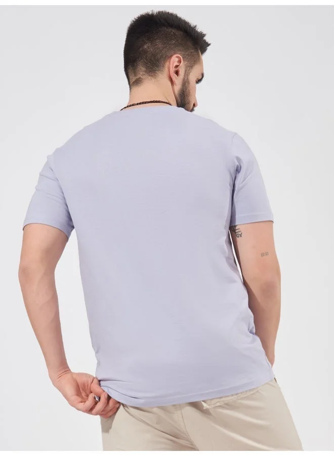 مانياك تيشيرت قطن رجالي سليم فيت نصف كم لون موف