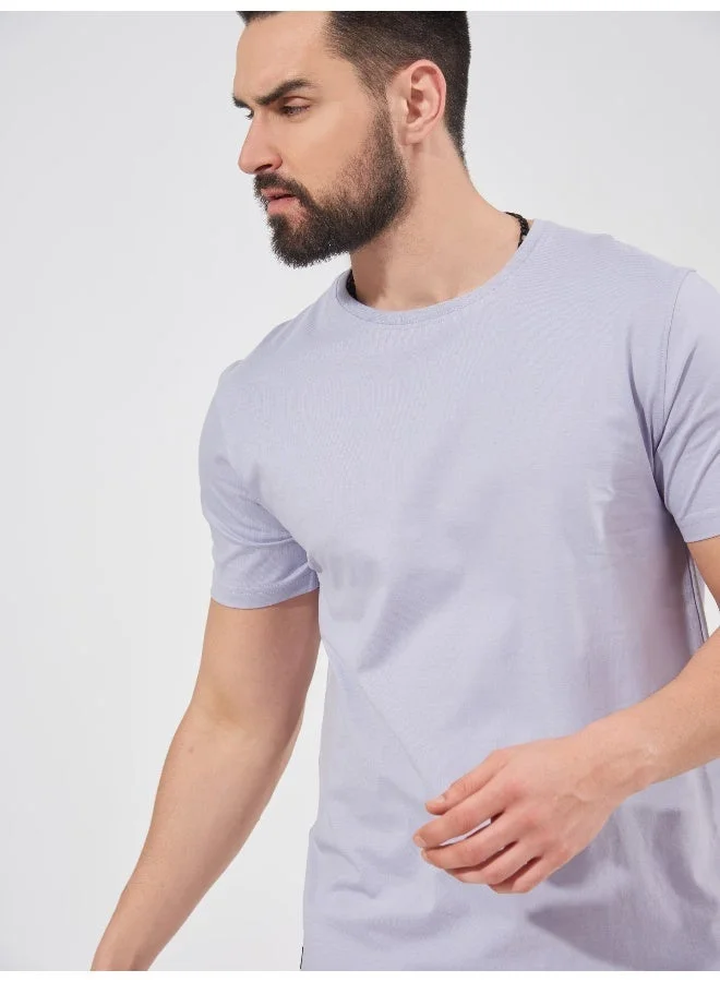 Maniac  Maniac Mens Solid Half Sleeve Round Neck Lavender Cotton Slim Fit T-Shirt for Men | Best Price UAE