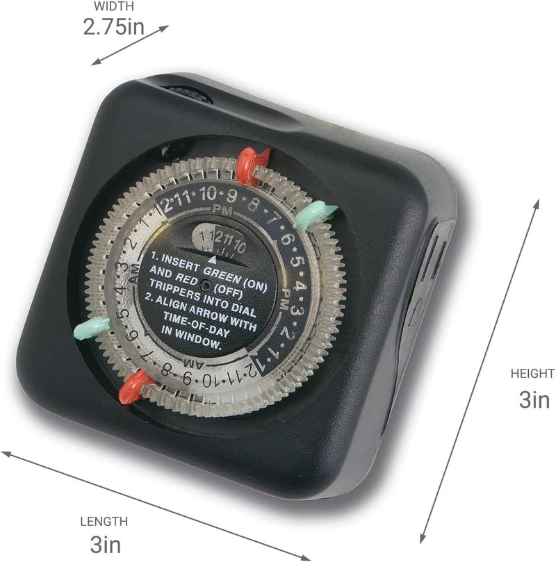 Kichler Outdoor Mechanical Timer with Tradition Pin Setting, Plug-In Landscape Lighting Automation Timer, Black, 15557BK, 3" x 3" x 2.75" - Image 3