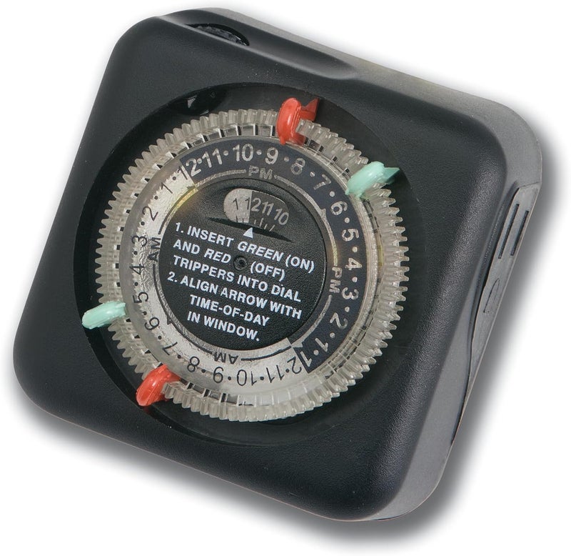 Kichler Outdoor Mechanical Timer with Tradition Pin Setting, Plug-In Landscape Lighting Automation Timer, Black, 15557BK, 3" x 3" x 2.75" - Image 1