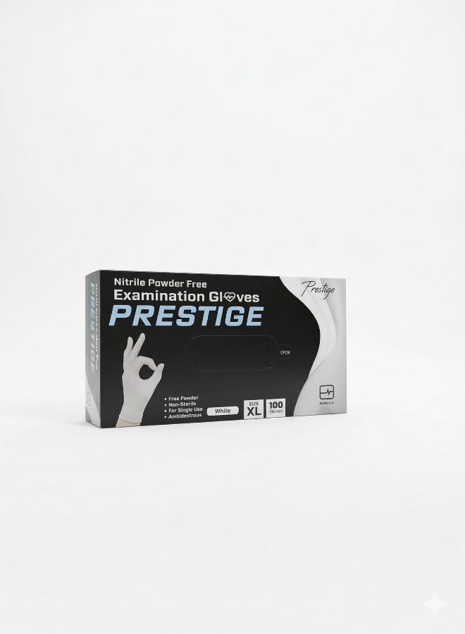 برستيج قفازات نيترايل طبية لفحص اليدين من Prestige – خالية من البودر – للاستعمال مرة واحدة – مقاس XL – عبوة 100 قطعة – أبيض - Image 2