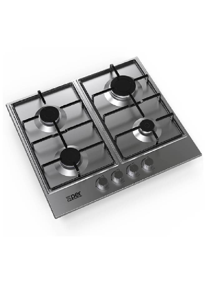 XPER Built-in Gas Hob - 58 cm - 4 Turkish Burners - Steel - XPBH60ENG