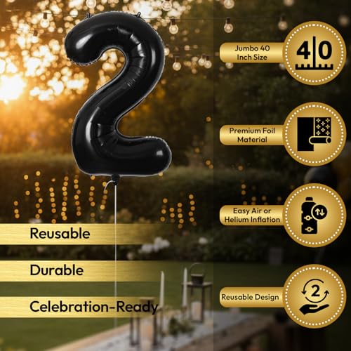 Atpata Funky Black Number Foil Balloons for Numeric Milestone Parties (40 INCH, 2) - Image 3