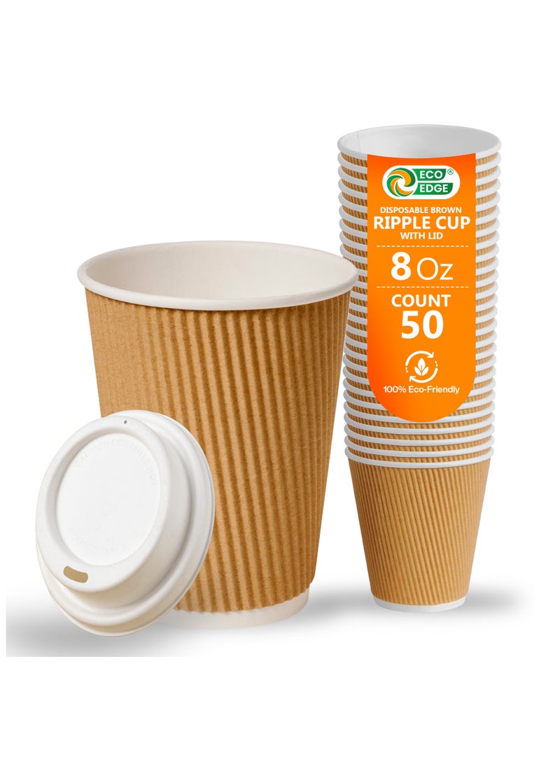 EcoEdge EcoEdge 8 Oz Disposable Heavy-Duty Ripple Corrugated Paper Cups (Pack of 50) | Sustainable, Sturdy, Chemical and Plastic Free | Leakproof for Hot or Iced Beverages, Everyday Use | 100% Biodegradable  - Image 1