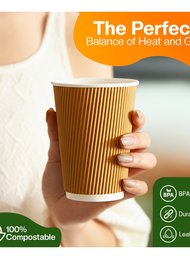 EcoEdge EcoEdge 8 Oz Disposable Heavy-Duty Ripple Corrugated Paper Cups (Pack of 50) | Sustainable, Sturdy, Chemical and Plastic Free | Leakproof for Hot or Iced Beverages, Everyday Use | 100% Biodegradable  - Image 5