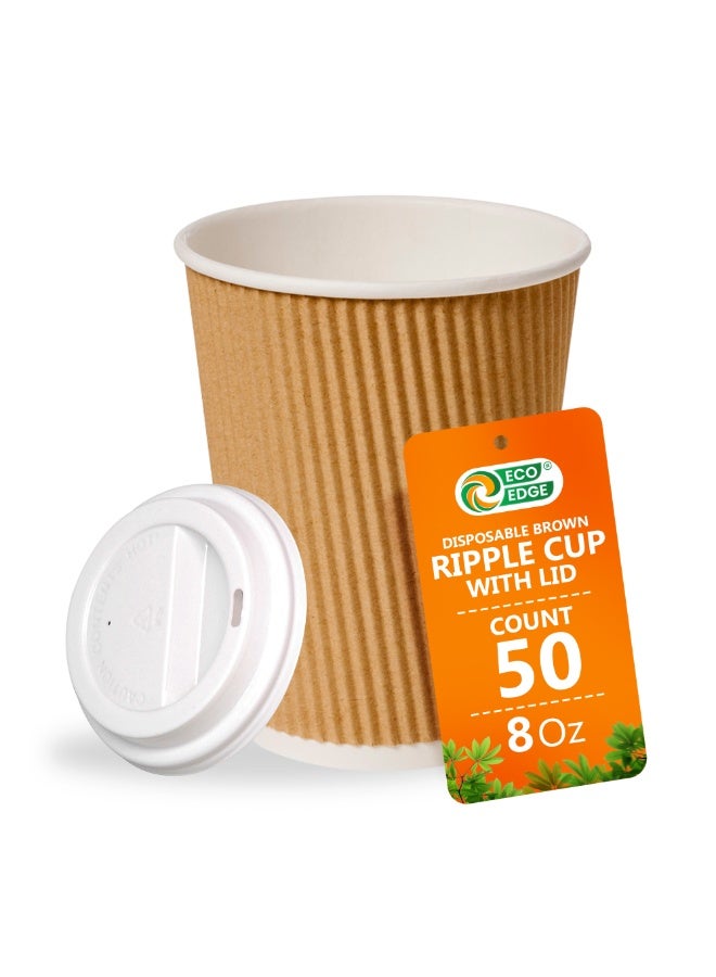 EcoEdge 8 Oz Disposable Heavy-Duty Ripple Corrugated Paper Cups (Pack of 50) | Sustainable, Sturdy, Chemical and Plastic Free | Leakproof for Hot or Iced Beverages, Everyday Use | 100% Biodegradable - Image 2