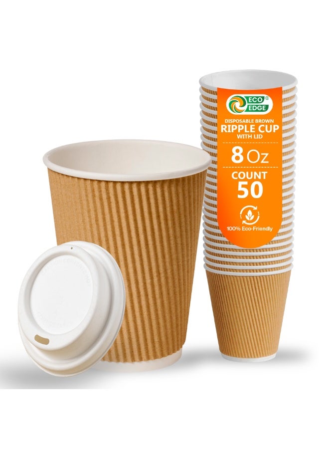 EcoEdge 8 Oz Disposable Heavy-Duty Ripple Corrugated Paper Cups (Pack of 50) | Sustainable, Sturdy, Chemical and Plastic Free | Leakproof for Hot or Iced Beverages, Everyday Use | 100% Biodegradable - Image 1