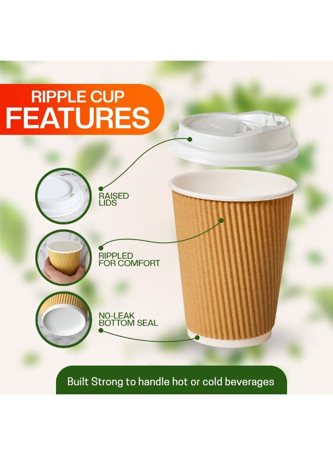 EcoEdge 8 Oz Disposable Heavy-Duty Ripple Corrugated Paper Cups (Pack of 50) | Sustainable, Sturdy, Chemical and Plastic Free | Leakproof for Hot or Iced Beverages, Everyday Use | 100% Biodegradable - Image 3