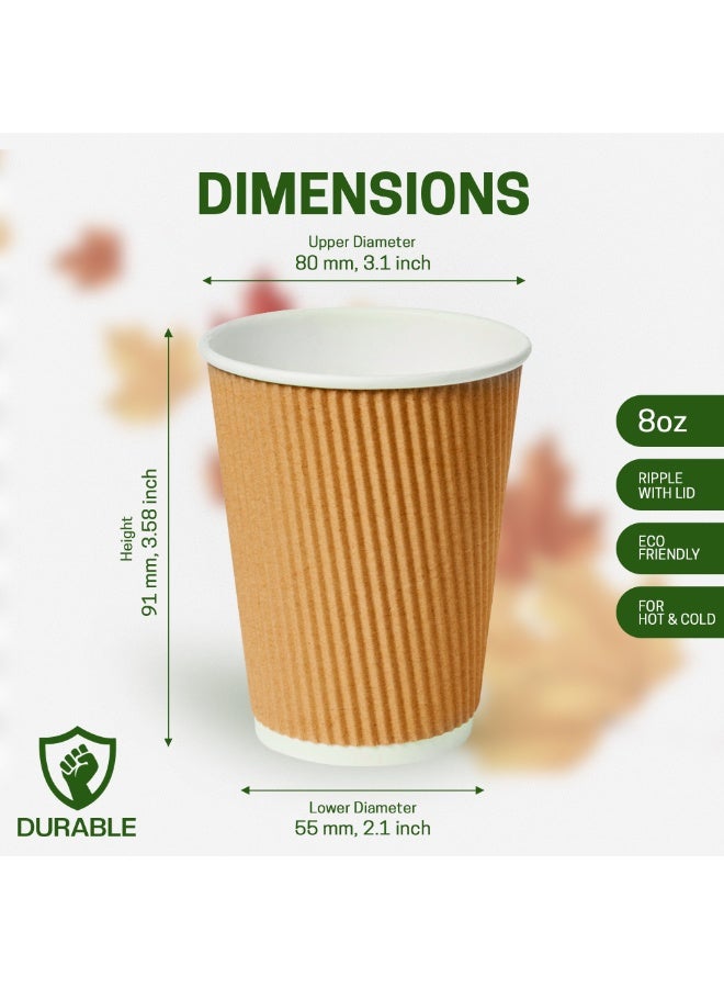 EcoEdge 8 Oz Disposable Heavy-Duty Ripple Corrugated Paper Cups (Pack of 50) | Sustainable, Sturdy, Chemical and Plastic Free | Leakproof for Hot or Iced Beverages, Everyday Use | 100% Biodegradable - Image 4