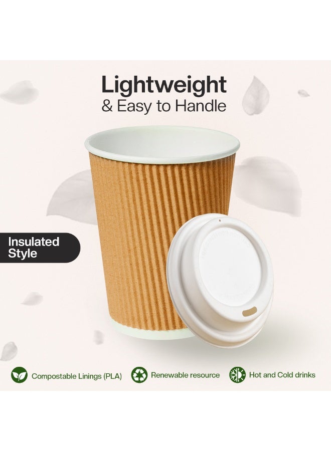 EcoEdge 8 Oz Disposable Heavy-Duty Ripple Corrugated Paper Cups (Pack of 50) | Sustainable, Sturdy, Chemical and Plastic Free | Leakproof for Hot or Iced Beverages, Everyday Use | 100% Biodegradable - Image 5