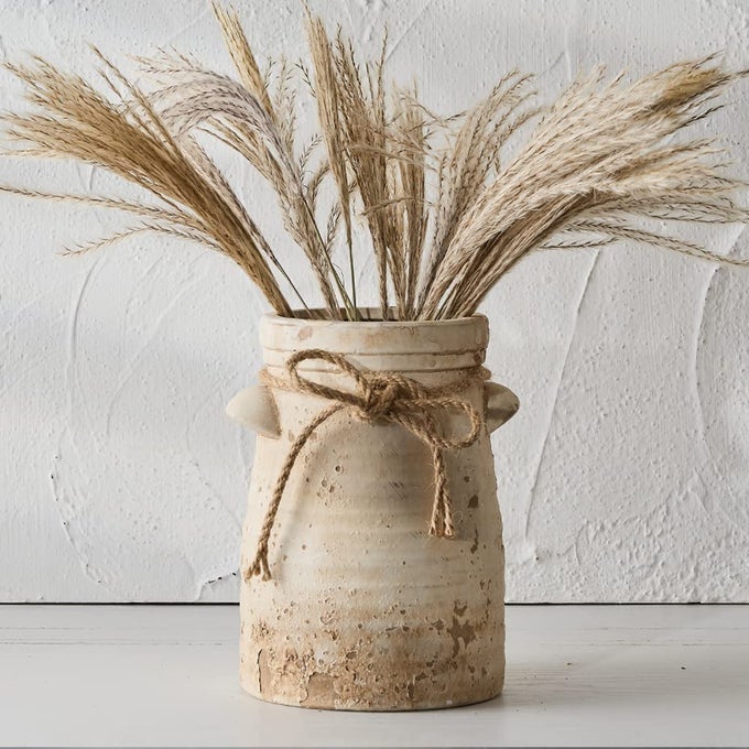 CERAMIC DECORATIVE FLOWER VASE 8 INCH RUSTIC DISTRESSED POTTERY DECORATIVE FLOWER VASE FOR HOME DECOR IDEAL SHELF BOOKSHELF MANTLE ENTRYWAY LIVING ROOM TABLE DECOR