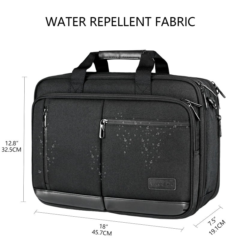 VANKEAN Laptop Briefcase for Men Women, 17.3 Inch Laptop Bag Water Repellent & Expandable Messenger Bag with Strap, Premium Shoulder Bag Womens Briefcase Computer Bag for Travel/Business, Black - Image 2