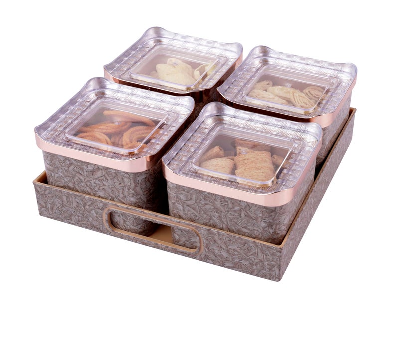 Nabhya Century 4pc Airtight Dry Fruit Containers Set With Lid & Serving Tray, Dry Fruit Box for Serving Sweets, Chocolates, Candy, Pickle, Mukhwas, Kitchen Accessories Items (Beige, Pack of 4) - Image 3
