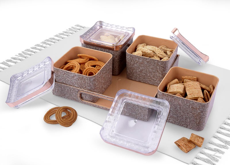 Nabhya Century 4pc Airtight Dry Fruit Containers Set With Lid & Serving Tray, Dry Fruit Box for Serving Sweets, Chocolates, Candy, Pickle, Mukhwas, Kitchen Accessories Items (Beige, Pack of 4) - Image 5