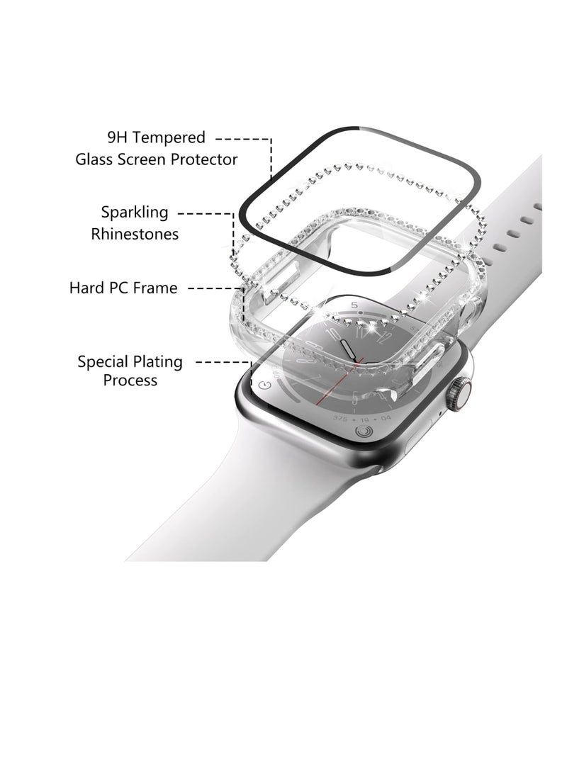 Watch Case For Apple Watch Series 8 41mm & Series 7 41mm With Screen Protector,  Hard PC Bling Bumper Shiny Crystal Diamond Rhinestone Protective Cover  - Image 3