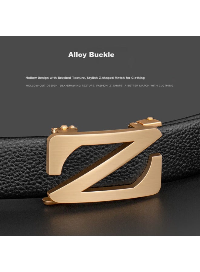 Cow Top-grain Leather Belt With Automatic Buckle, Waist Belt For Boyfriend Or Husband, Birthday Gift, C-2008 Lychee Pattern Gold - Image 3