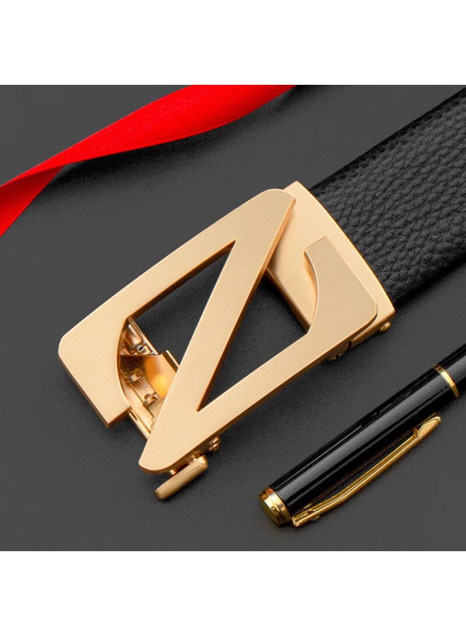 Cow Top-grain Leather Belt With Automatic Buckle, Waist Belt For Boyfriend Or Husband, Birthday Gift, C-2008 Lychee Pattern Gold - Image 4
