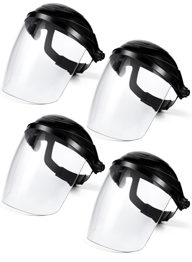 Tellegloww 4 Pcs Clear Safety Face Shield for Grinding & Cutting, Lightweight Full Impact Resistant with Adjustable Ratcheting Headgear Face Shield Mask for Work Chemical Woodworking Industrial, Black - Image 1