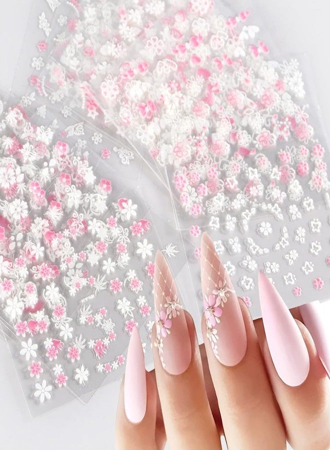 MAYCREATE® 30 Sheets Flower Nail Art Stickers 3D Self Adhesive Nails Stickers White Flower with Rhinestones Decals Nail Art Designs Flowers Sticker for Nails Decorations - Image 1