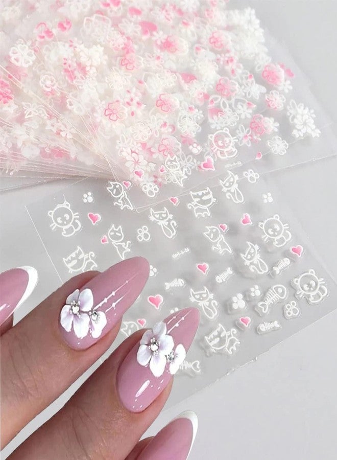 MAYCREATE® 30 Sheets Flower Nail Art Stickers 3D Self Adhesive Nails Stickers White Flower with Rhinestones Decals Nail Art Designs Flowers Sticker for Nails Decorations - Image 4