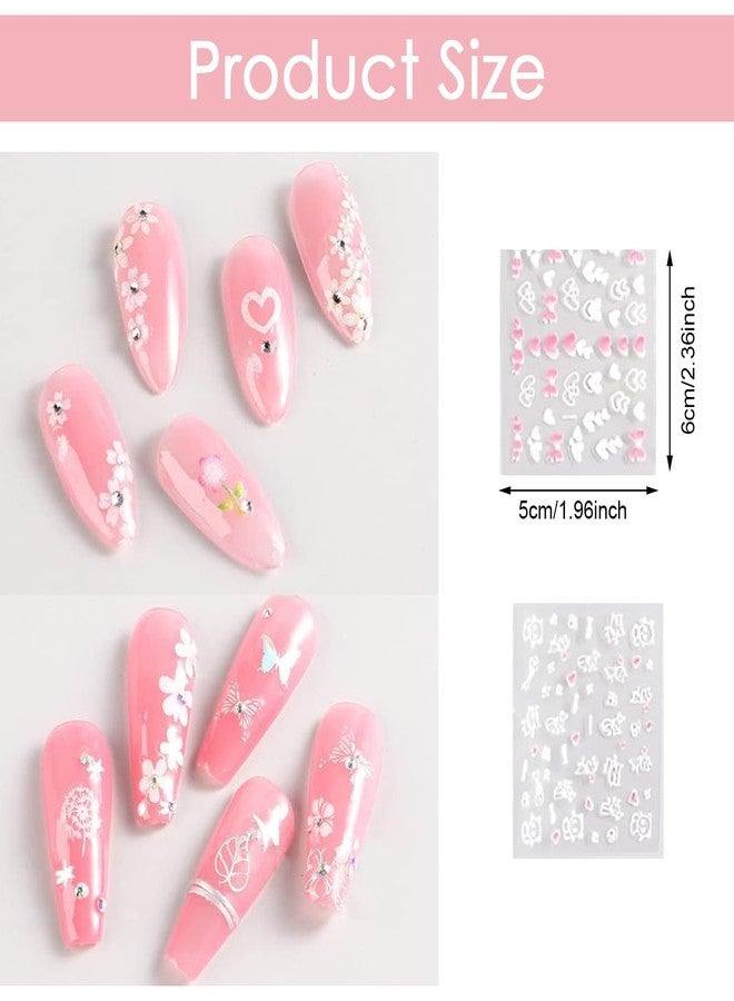 MAYCREATE® 30 Sheets Flower Nail Art Stickers 3D Self Adhesive Nails Stickers White Flower with Rhinestones Decals Nail Art Designs Flowers Sticker for Nails Decorations - Image 2