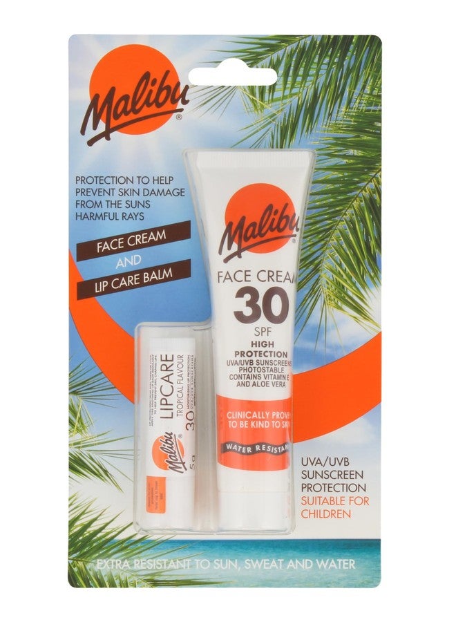 Malibu Duo Pack Sun Protection Face Cream and Lip Balm SPF 30 Water Resistant - Image 1