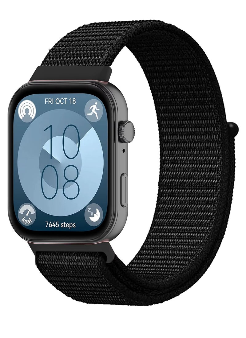 Generic Nylon Loop Strap for Huawei Watch Fit 3 Smartwatch Sport Bracelet Soft Band Correas Accessories (Black)  - Image 1