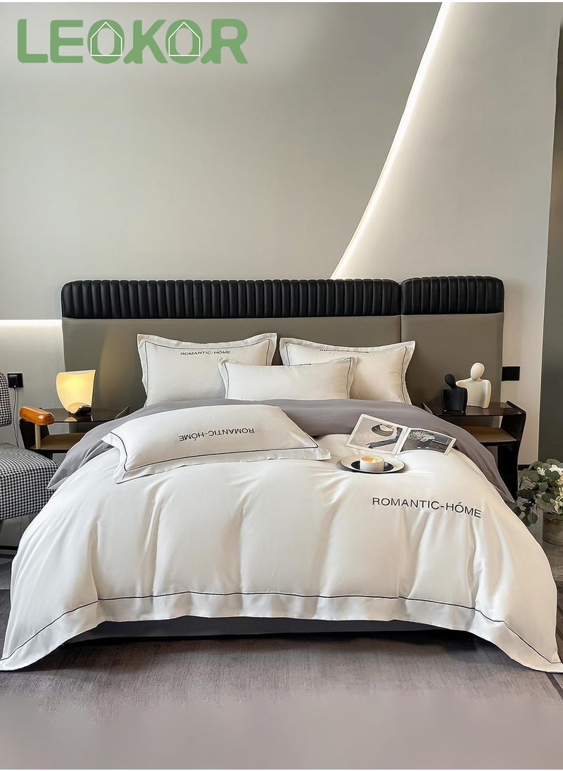 LEOKOR 4PCS Soft Bedding Duvet Cover Set, Skin-Friendly Solid Color Breathable Comforter Set, Include Quilt Cover With Zipper Closure, Bed Sheet and 2 Pillowcase  - Image 3