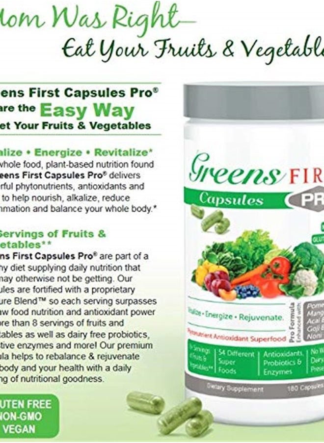 Greens First - PRO-Capsules - 30 Servings - 54 Nutrient Rich-Antioxidant Superfoods, Organic Fruits & Vegetables, Gluten Free, Dairy and Wheat Free, Non-GMO - 180 Capsules - Image 1
