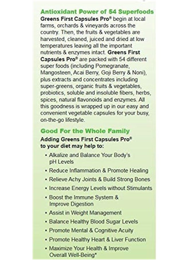 Greens First - PRO-Capsules - 30 Servings - 54 Nutrient Rich-Antioxidant Superfoods, Organic Fruits & Vegetables, Gluten Free, Dairy and Wheat Free, Non-GMO - 180 Capsules - Image 1