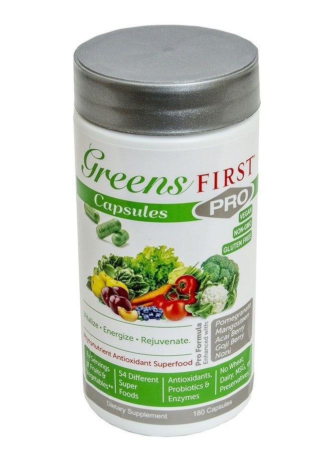 Greens First - PRO-Capsules - 30 Servings - 54 Nutrient Rich-Antioxidant Superfoods, Organic Fruits & Vegetables, Gluten Free, Dairy and Wheat Free, Non-GMO - 180 Capsules - Image 1