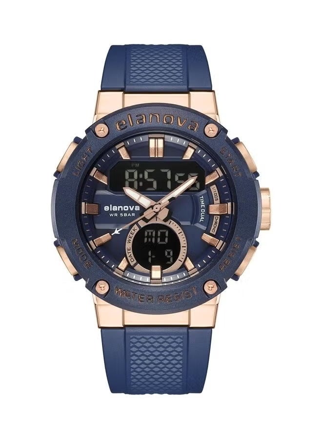 إيلانوفا ساعة يد رقمية وتناظرية بتصميم رياضي، مقاومة للماء حتى 5 بار، مزودة بتوقيت مزدوج وحزام سيليكون متين، طراز EL71 - Image 1