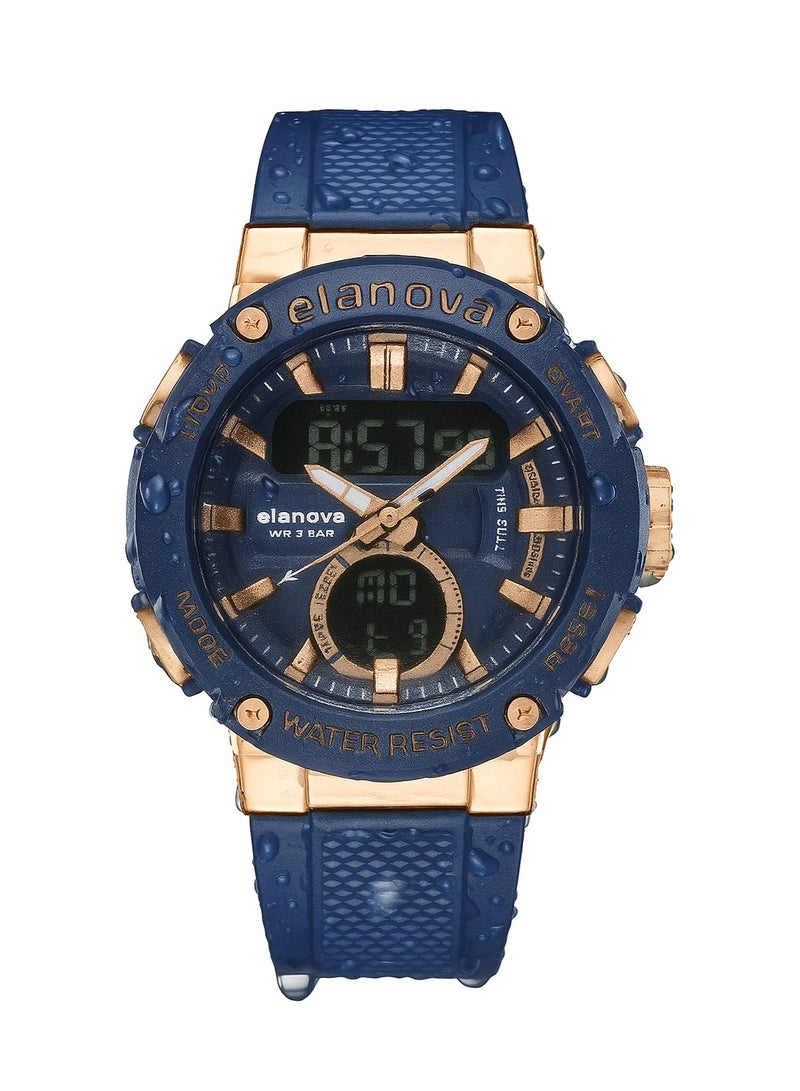 إيلانوفا ساعة يد رقمية وتناظرية بتصميم رياضي، مقاومة للماء حتى 5 بار، مزودة بتوقيت مزدوج وحزام سيليكون متين، طراز EL71 - Image 4