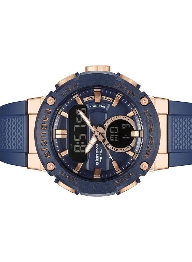 إيلانوفا ساعة يد رقمية وتناظرية بتصميم رياضي، مقاومة للماء حتى 5 بار، مزودة بتوقيت مزدوج وحزام سيليكون متين، طراز EL71 - Image 5