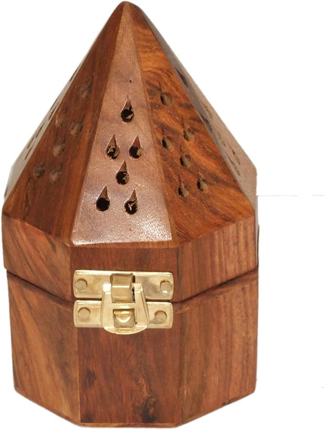 Wooden Incence-Bakhoor Burner Pyramid Shape Wooden Bakhoor Burner multiple design (MEDIUM SIZE)