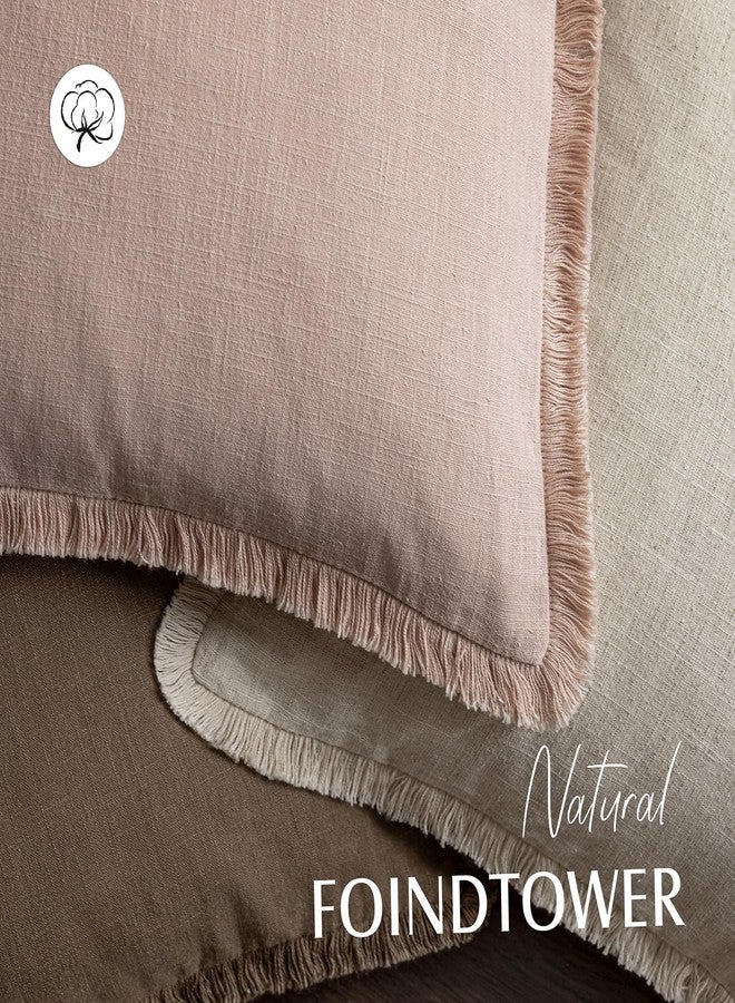 Foindtower Set of 2 Decorative Linen Fringe Throw Pillow Covers Boho Farmhouse Cushion Cover with Tassels Soft Accent Pillowcase for Couch Chair Sofa Bed Living Room Home Decor,22×22 Inch,Light Pink - Image 4