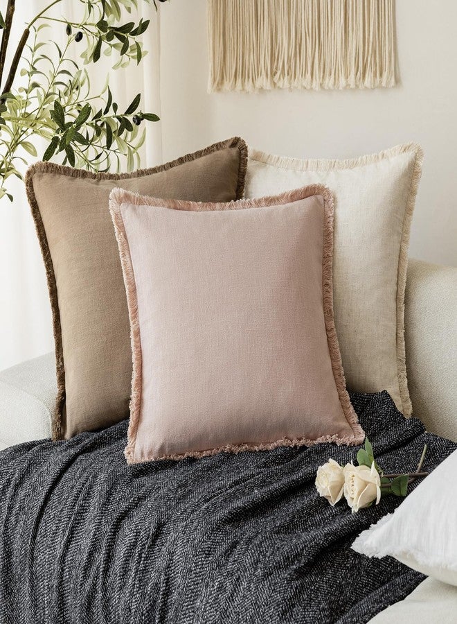 Foindtower Set of 2 Decorative Linen Fringe Throw Pillow Covers Boho Farmhouse Cushion Cover with Tassels Soft Accent Pillowcase for Couch Chair Sofa Bed Living Room Home Decor,22×22 Inch,Light Pink - Image 5