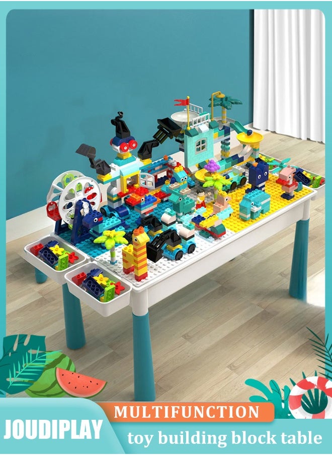 Joudiplay Kids 5-in-1 Multi Activity Table Set - 286 Pieces Large Building Blocks Compatible Bricks Toy Play Table Includes Building Block Table for 3+ years old 38*28CM  - Image 1